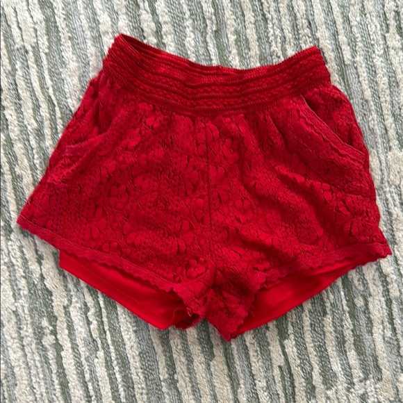 Alya Bold Red Elastic Waist Shorts - Picture 1 of 3